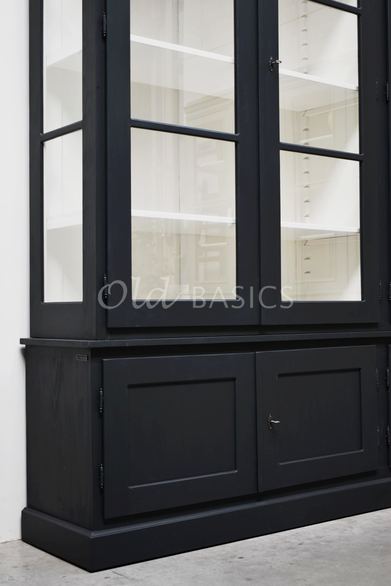 Detail van Vitrinekast Monaco, 4 deuren, RAL7021, zwart, grijs, materiaal hout